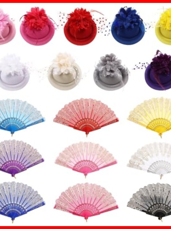 Vintage Tea Party Fascinator Set with Clip Hats and Lace Fans for Weddings main image 5